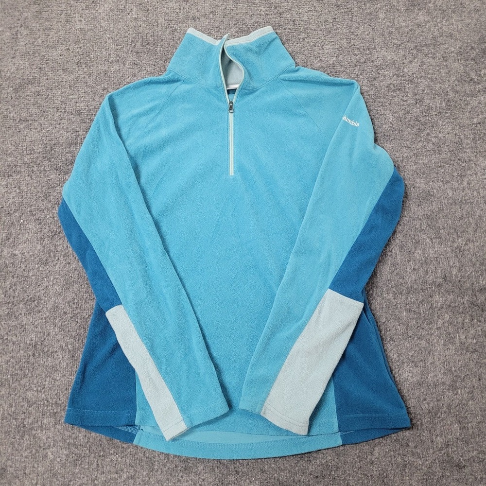 Columbia Fleece Pullover Womens Size M Blue Colorblock Quarter Zip Athletic Top